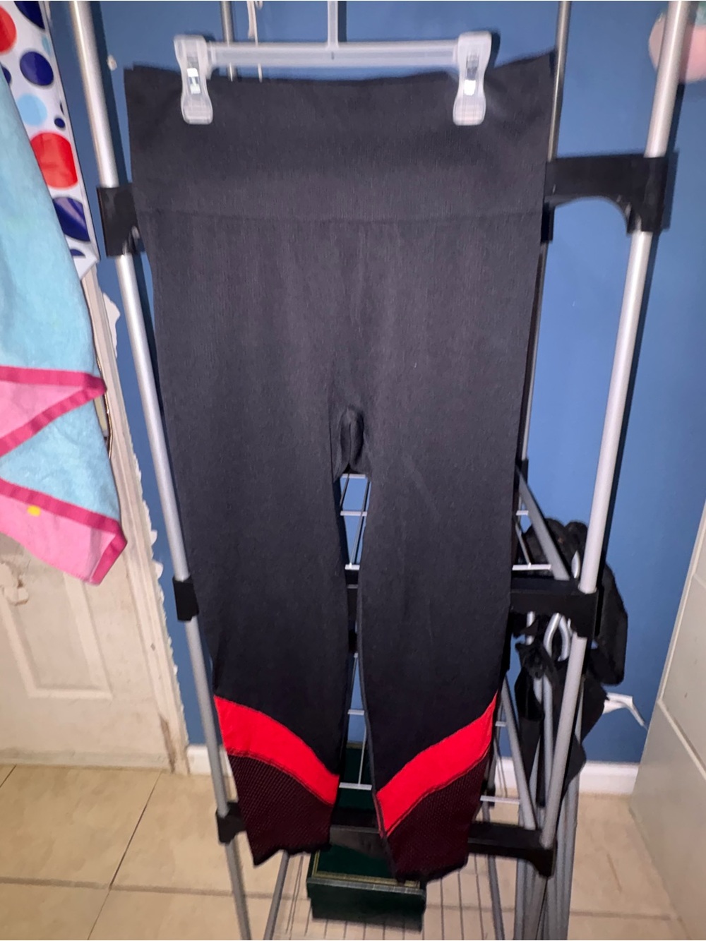 PINK Victoria's Secret Black Leggings with Red Calf Panels